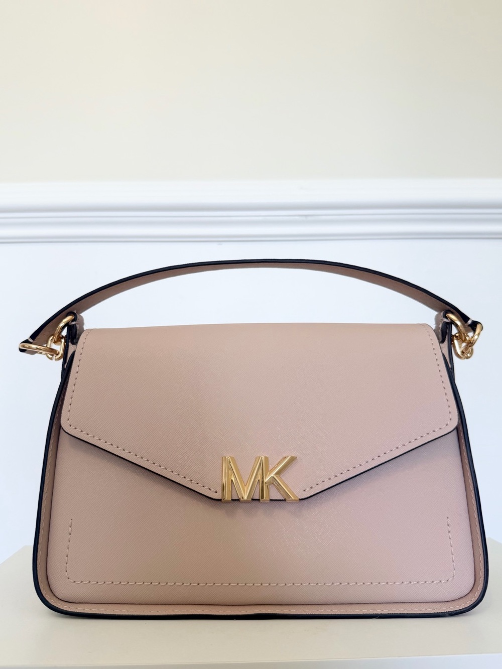 Michael Kors Blush Saffiano Leather Shoulder Bag with Gold MK Hardware